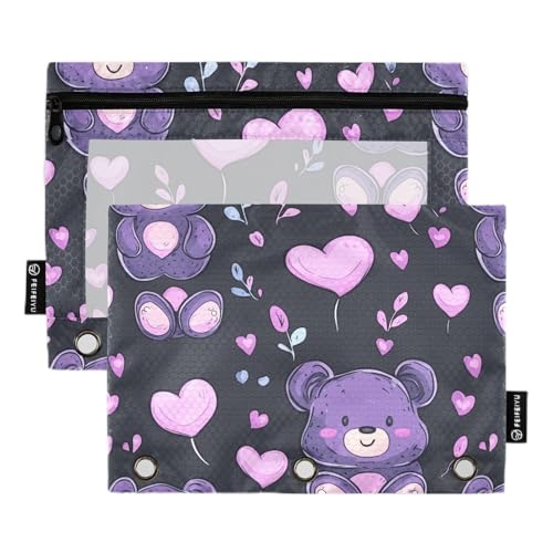 Happy Bear Kosmetiktasche für Ringbinder, mit 3 Löchern, für Bürobedarf, Violett von famyily