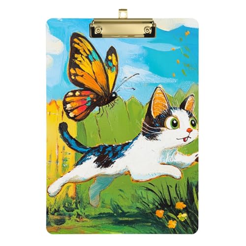 Klemmbrett aus Kunststoff, Motiv: niedliche Katze, Schmetterling, Hof, Klemmbrett für Dokumente, transparent, für Ärzte, Zahnärzte, 31,8 x 22,9 cm von famyily