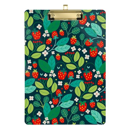 Klemmbretter mit Erdbeeren, Zweigen, Blumen, Blättern, Klemmbretter, transparentes Zeichenklemmbrett, tragbares Klemmbrett für Inspektoren, Militär, 31,8 x 22,9 cm von famyily