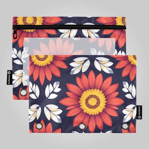 Lebendige Sonnenblumen-Blätter-Ringe, Bindertaschen, Stoff-Federmäppchen für 3-Loch-Bindertaschen mit Binderlöchern für Studenten, Büro, Dokumenten-Organizer von famyily