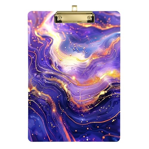 Lila-Gold-Luxus-Marmor-Textur, Militär-Clipboard, Standard-Loch, für legale Frauen, Basketball-Trainer, Größe 22,9 x 30,5 cm von famyily