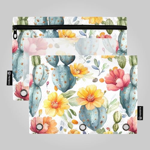 Nature Cactus Retro-Aquarell-Bindertaschen, 3-Locher, Ordner für 3 Ringe, Ordner mit 3 Löchern, für Schulbedarf von famyily