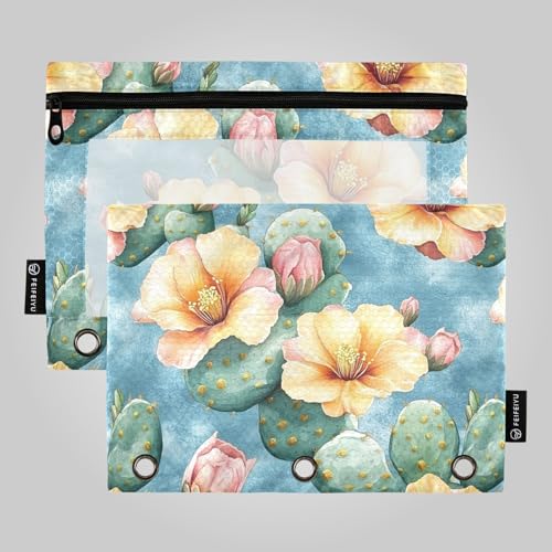 Nature Cactus Retro Style Flower Binder Pocket Plastic Binder Pockets for 3 Rings Folder with 3 Rings for School Ofhce Supplies von famyily