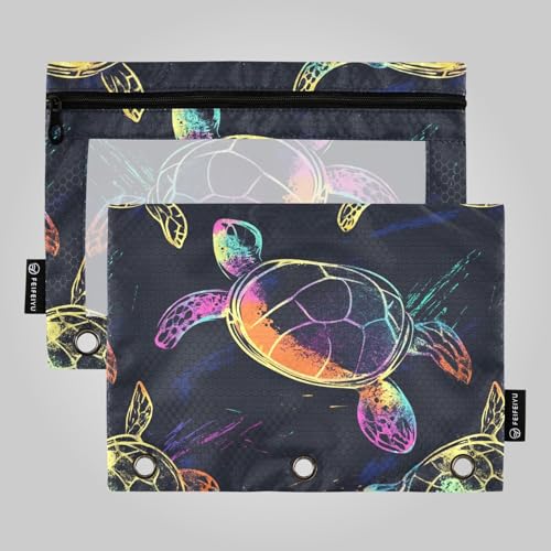 Neon Turtles Ocean Bunte Dokumententasche für Ordner, Ordner mit Reißverschluss für Untersuchung, Zuhause, Reisen, Karten, Aufbewahrungsbehälter von famyily