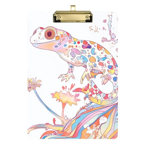 Niedliches Gecko bunte Pflanzen-Clipbretter, Arbeitsklemmbrett, Kunststoff-Klemmbrett, Notizblock für Krankenpflege, Studenten, Büro, Klemmbrett, 31,8 x 22,9 cm von famyily