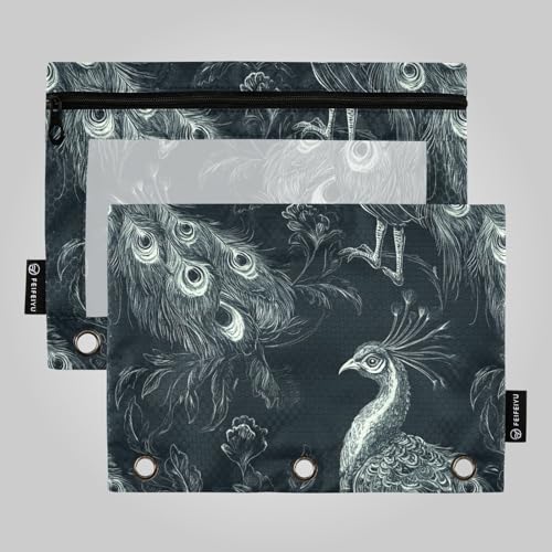 Pfau schwarze Vögel Karpfen Ordner Taschen Ordner 3 Ringe für 3 Ringe Ordner mit 3 Ringen für Untersuchung Zuhause Reise Karten Aufbewahrungsbehälter von famyily