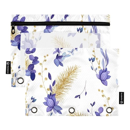 Ringbuchtaschen mit 3 Löchern für Ordner, Ordner mit Reißverschluss, für Schule, Büro, Organizer mit Aquarell-Winterblumen, Violett von famyily