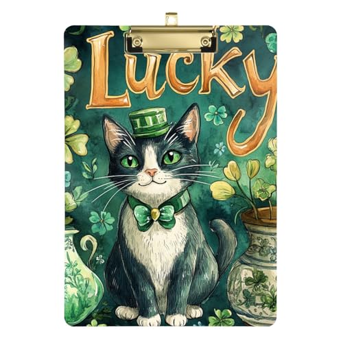 Shamrock Katze Glück niedlich Haustier Kunststoff Schreibplatte Stillen Schreibtisch transparent Zwischenablage dekoratives Schreibpad für Rechnungshalter Menüs für Restaurants 32,8 x 22,8 cm von famyily