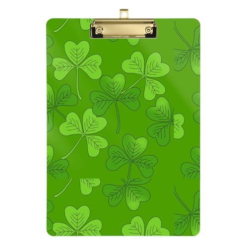 St. Patrick's Day Kleeblätter, grünes Kunststoff-Klemmbrett, Still-Klemmbrett mit großem Clip, Zeichnungs-Klemmbrett für Ärzte, klinische Krankenpflege, 31,8 x 22,9 cm von famyily