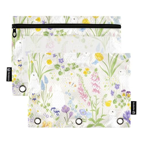 Süßes Kaninchen-Entchen, Frühlingsblüte, Frohe Ostern, Make-up-Tasche für drei Ringe, Bindertaschen mit 3 Löchern, für Büro, Büro, Dokumenten-Organizer von famyily