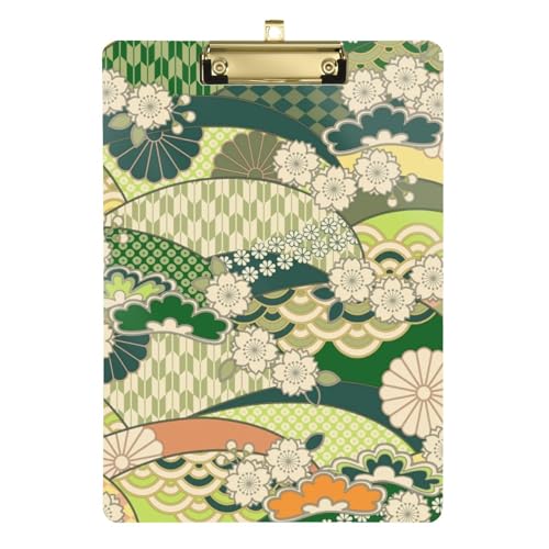 Traditionelles grünes japanisches Ukiyo-e Blumen-Klemmbrett, Still-Edition, Kunststoff für 5. Klasse, Essentials für Lehrer, Größe 22,9 x 30,5 cm von famyily