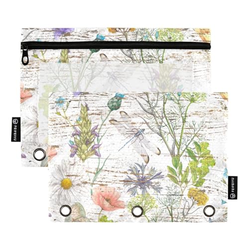 Wildblumen Insekten Grunge Textur Binder Taschen 3 Loch gelocht für 3 Ringe Binder Tasche mit 3 Ringen für Kinder Aufbewahrungsbehälter von famyily