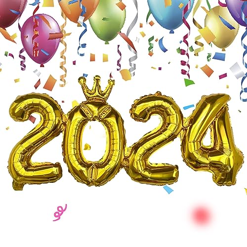 2024 Kronenballon, Ryokin Farbzahlenballons mit Kronen, Folienzahlenballons, 2024 Luftballons, großes 2024 Ballonbanner für Dekorationen von fanelod