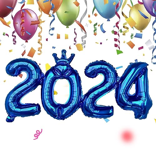 2024 Kronenballon, blaue Zahlenballons mit Kronen, Folienballons, 2024 Luftballons, großes 2024-Ballonbanner für Dekorationen von fanelod