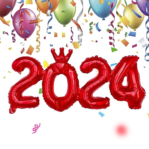 2024 Kronenballon, rote Zahlenballons mit Kronen, Folien-Zahlenballons, 2024 Luftballons, großes 2024-Ballonbanner für Dekorationen von fanelod