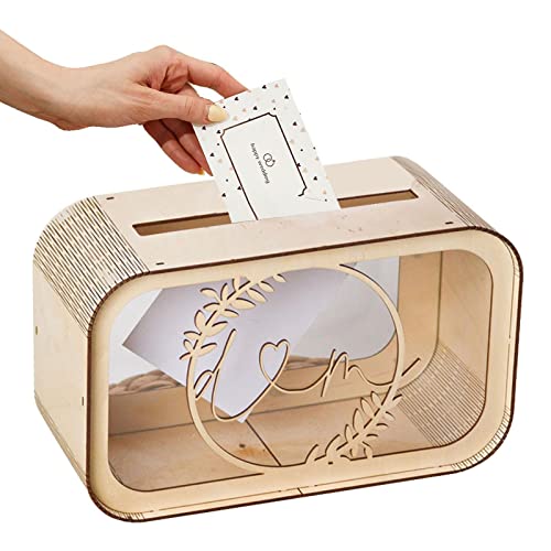 Hochzeitskartenbox, 15,9 x 9,9 cm, Holz, Hochzeits-Empfangsbox, Umschlagbox, Aufbewahrungs-Spardose für Babyparty von fanelod