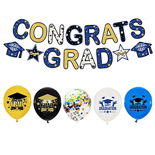 fanelod Abschlussdekoration – Blau Gold Thema Dekoration Supplies | Grundschule, Mittelschule, High School, College Graduation Banner Dekorationen von fanelod