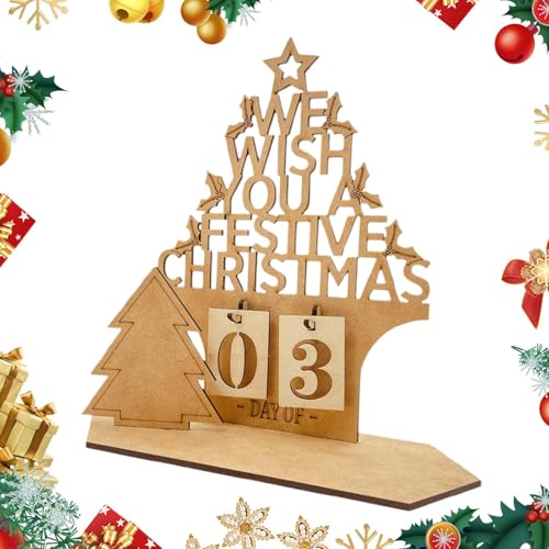 fanelod Countdown-Adventskalender aus Holz, Weihnachtskalender-Countdown-Ornamente | 2025 Hausform Weihnachts-Adventskalender Holzschild | Winterfest-Hohlbuchstaben-Design-Schild von fanelod