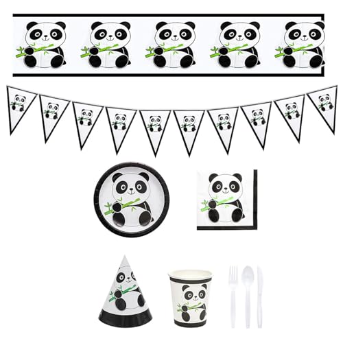 Cartoon Pandas Geschirr Dekorationen Elegant Geburtstag Party Supplies Für Frauen Einzigartiges Zubehör Für Geburtstage Partys Party Set von fanlangyi