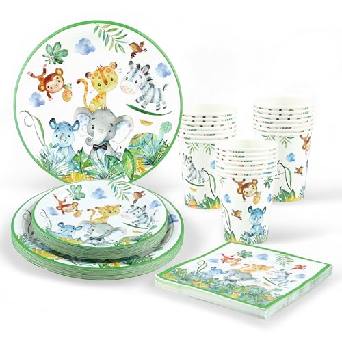 fanquare Baby Animals Partygeschirr Wald Pappteller Tassen Servietten Partyzubehör für die Geburtstags Babyparty, 20 Gäste von fanquare