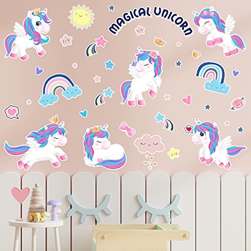 fanquare Bunte Regenbogen Einhorn Wandtattoo Magische Einhorn Stern Wandaufkleber Kinder Abnehmbar für Mädchen Kinderzimmer Schlafzimmer Wohnzimmer Kunst Zuhause Décor von fanquare