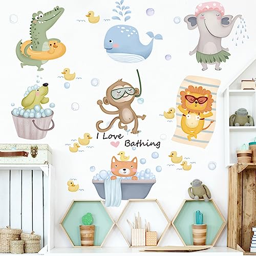 fanquare Tiere Lieben Baden Wandtattoo, Hund Affe Wal Elefant Duschen Wandaufkleber Kinder Badezimmer Abnehmbare Vinyl Wand Kunst Aufkleber Wanddekoration von fanquare