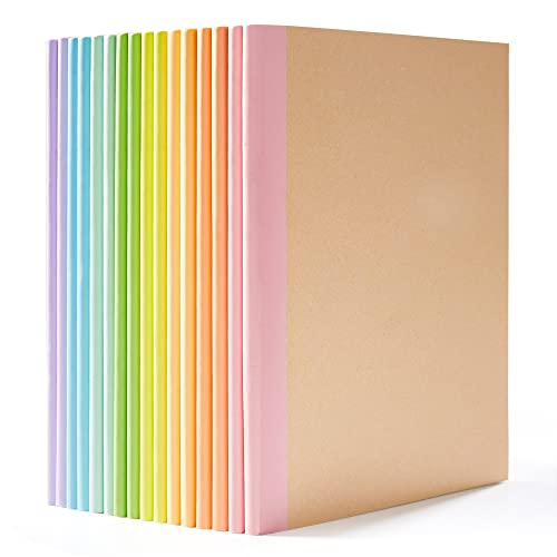 feela Kraft Notizbuch A5 liniert, 16 Notizbücher Set, Notizheft mit Regenbogen Rücken in 8 Pastell Farben, 60 Seiten, 21x14cm, Notizblock Set geeignet für Büro & Schule, Kraftpapier, Din A5 von feela