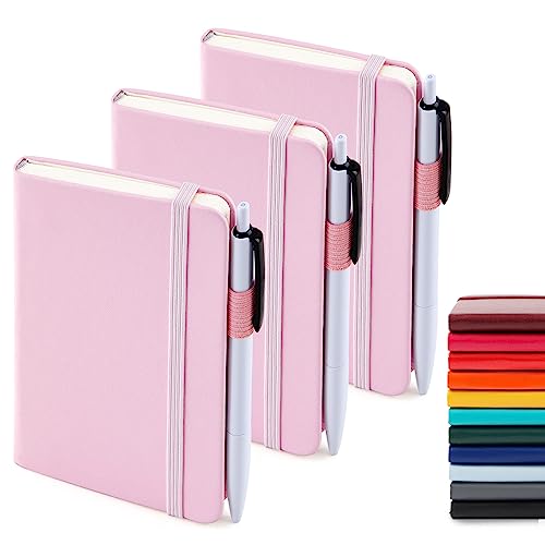 feela Notizbuch A6, 3 Stück Notizbücher Set, Journale Buch Bulk mit 3 Gelstiften schwarz, 80 GSM, 112 Seiten, 8,89x13,97cm, Mini Notizblock Set geeignet für Büro und Schule, rosa Notizheft von feela