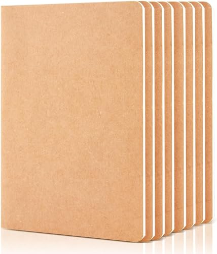 feela Kraft Notizbuch A5 blanko, 8 Notizbücher Set, Notizheft mit Kraftbedeckung, 60 Seiten, 21x14cm, Notizblock mit Kraftpapier geeignet für Büro und Schule, zum Zeichen, Doodling, Schreiben, Din A5 von feela