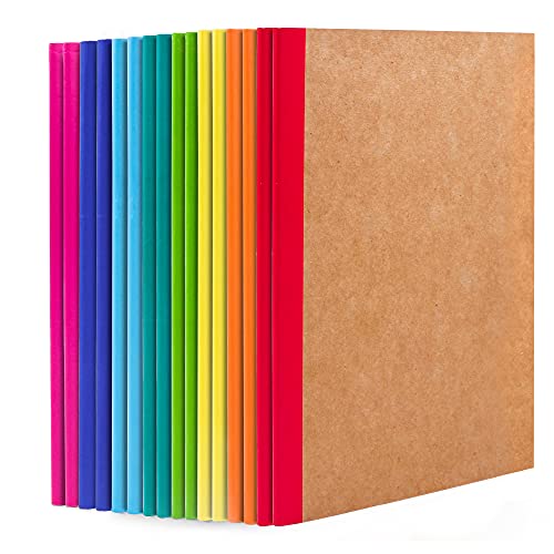 feela Kraft Notizbuch A5 liniert, 16 Notizbücher Set, Notizheft mit Regenbogen Rücken in 8 verschiedenen Farben, 60 Seiten, 21x14cm, Notizblock Set geeignet für Büro & Schule, Kraftpapier, Din A5 von feela