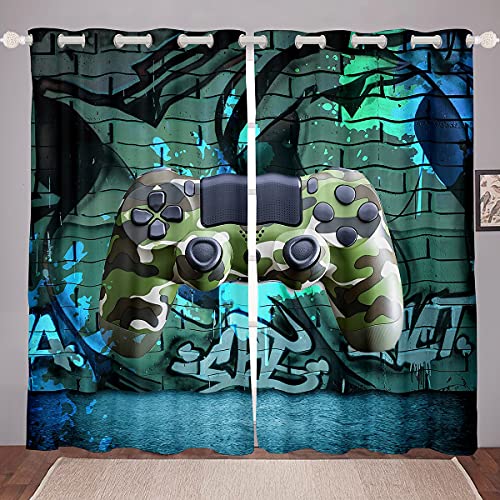 feelingyou Teens Gamepad Fenstervorhang 137x117cm Camouflage Game Console Fashion Vorhänge für Kinder Jungen Mädchen Gedrucktes Hip Hop Graffiti Gardine 2er-Set Fenster Vorhänge von feelingyou