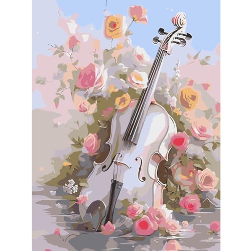 Violin Malen nach Zahlen Erwachsene, Flower DIY Handgemalt Ölgemälde Kit für Anfänger, Malen nach Zahlen Leinwand, Pinseln und Acrylfarbe für Home Wanddekoration 30x40cm von feelive