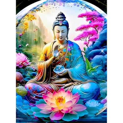 feelive Buddhismus Diamant Painting Bilder für Erwachsene, DIY Diamond Painting Kits für Buddhismus, Bausätze für Diamantmalerei 5D Runde Steine Diamant Painting für Zuhause Dekor 30x40cm von feelive