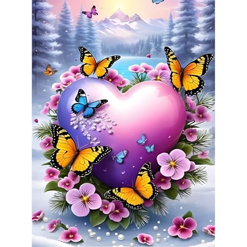 feelive Diamant Painting Bilder für Erwachsene, DIY Schmetterling Diamond Painting Kits für Liebe, Blume Bausätze für Diamantmalerei 5D Runde Steine Diamant Painting für Zuhause Dekor 30x40cm von feelive