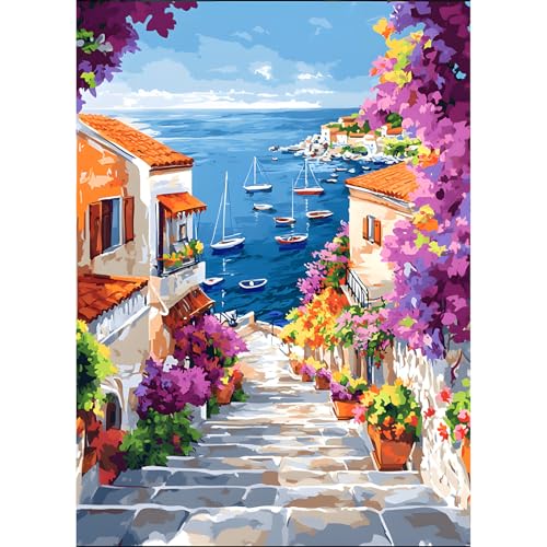 feelive Diamond Painting Kits für Erwachsene, DIY Landschaft und kleine Städte Diamant Painting Bilder für, Bausätze für Diamantmalerei 5D Runde Steine Diamant Painting für Zuhause Dekor 30x40cm von feelive