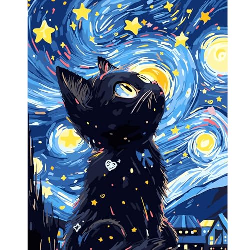 feelive Diamond Painting Kits für Erwachsene, DIY Sternenhimmel und Katze Diamant Painting Bilder für, Bausätze für Diamantmalerei 5D Runde Steine Diamant Painting für Zuhause Dekor 30x40cm von feelive