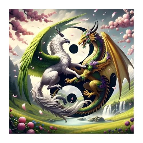 feelive Drache Diamant Painting Bilder für Erwachsene, DIY Diamond Painting Kits für Landschaft, Bausätze für Diamantmalerei 5D Runde Steine Diamant Painting für Zuhause Dekor 30x30cm von feelive