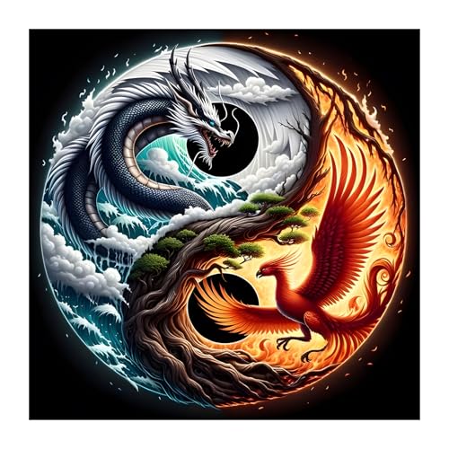 feelive Drache Diamant Painting Bilder für Erwachsene, DIY Diamond Painting Kits für Yingyang, Bausätze für Diamantmalerei 5D Runde Steine Diamant Painting für Zuhause Dekor 30x30cm von feelive