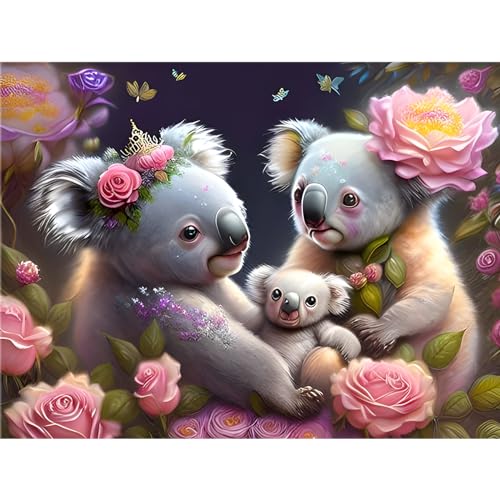 feelive Familie Koala Diamant Painting Bilder für Erwachsene, DIY Diamant Kunst Malerei Stickerei Set Kreuzstich Bilder Malen Nach Zahlen 5D Runde Steine Diamant Painting für Zuhause Dekor 40x30cm von feelive