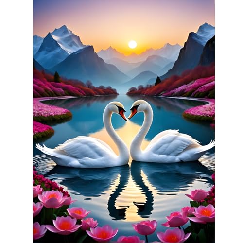 feelive Gans Diamant Painting Bilder für Erwachsene, DIY Diamond Painting Kits für Liebe, Bausätze für Diamantmalerei 5D Runde Steine Diamant Painting für Zuhause Dekor 30x40cm von feelive