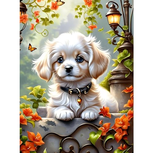 feelive Hund Diamond Painting Kits für Erwachsene, DIY Hund Diamant Painting Bilder für, Bausätze für Diamantmalerei 5D Runde Steine Diamant Painting für Zuhause Dekor 30x40cm von feelive