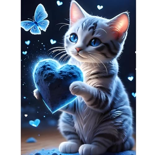 feelive Katze Diamant Painting Bilder für Erwachsene, DIY Diamond Painting Kits für Liebe, Schmetterling Bausätze für Diamantmalerei 5D Runde Steine Diamant Painting für Zuhause Dekor 30x40cm von feelive