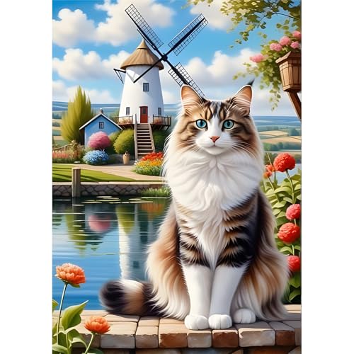 feelive Katze Diamant Painting Bilder für Erwachsene, Landschaft DIY Diamond Painting Kits, Bausätze für Diamantmalerei 5D Runde Steine Diamant Painting für Zuhause Dekor 30x40cm von feelive