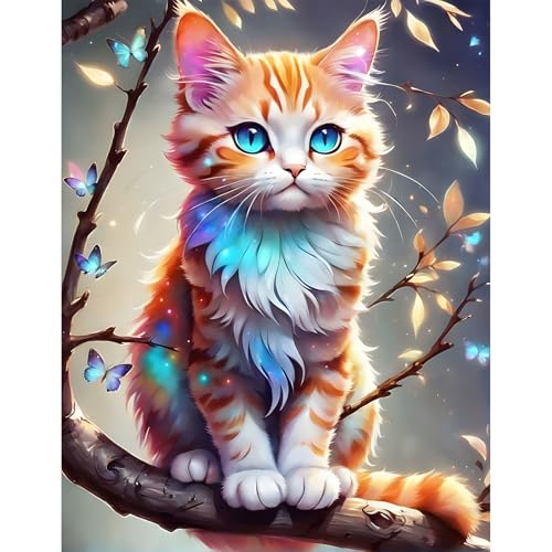 feelive Katze Diamant Painting Bilder für Erwachsene, Tier DIY Diamond Painting Kits, Bausätze für Diamantmalerei 5D Runde Steine Diamant Painting für Zuhause Dekor 30x40cm von feelive