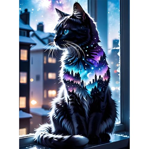 feelive Katze Diamond Painting Kits für Erwachsene, DIY Diamant Painting Bilder für, Bausätze für Diamantmalerei 5D Runde Steine Diamant Painting für Zuhause Dekor 30x40cm von feelive