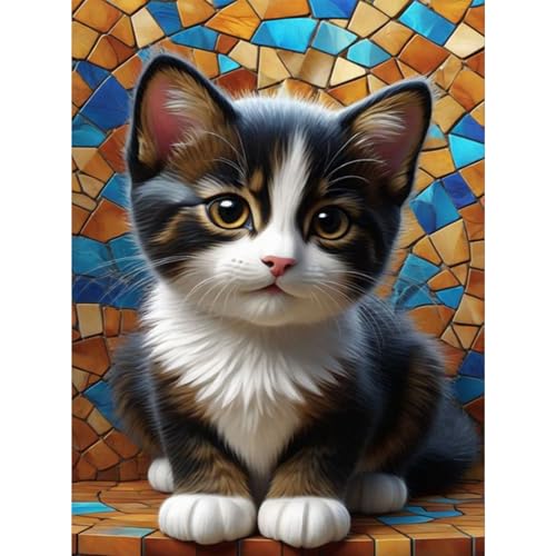 feelive Katze Diamond Painting Kits für Erwachsene, DIY Katze Diamant Painting Bilder für, Bausätze für Diamantmalerei 5D Runde Steine Diamant Painting für Zuhause Dekor 30x40cm von feelive