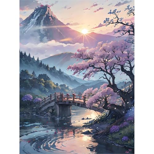 feelive Landschaft Diamant Painting Bilder für Erwachsene, Baum DIY Diamond Painting Kits, Bausätze für Diamantmalerei Berg 5D Runde Steine Diamant Painting für Zuhause Dekor 30x40cm von feelive