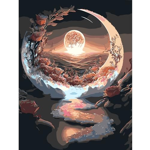 feelive Landschaft Malen nach Zahlen Erwachsene, DIY Mond Paint by Numbers Handgemalt Ölgemälde Leinwand Kits Mit Pinseln und Acrylfarbe für Home Wanddekoration 30x40cm feelive Landschaft Malen nach Zahlen Erwachsene, DIY Mond Paint by Numbers Handgemalt Ölgemälde Leinwand Kits Mit Pinseln und Acrylfarbe für Home Wanddekoration 30x40cm von feelive