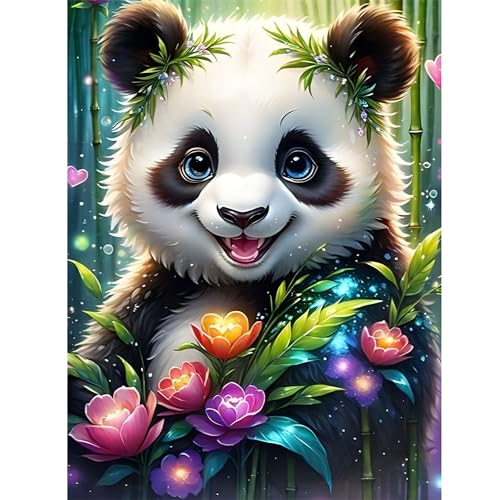 feelive Panda Diamant Painting Bilder für Erwachsene, Tier DIY Diamant Kunst Malerei Stickerei Set Kreuzstich Bilder Malen Nach Zahlen 5D Runde Steine Diamant Painting für Zuhause Dekor 30x40cm von feelive