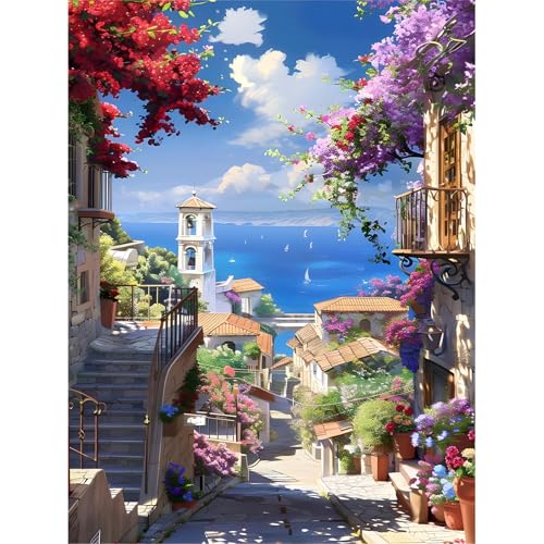 feelive Stadt Diamant Painting Bilder für Erwachsene, Blume DIY Diamond Painting Kits, Bausätze für Diamantmalerei Landschaft 5D Runde Steine Diamant Painting für Zuhause Dekor 30x40cm von feelive